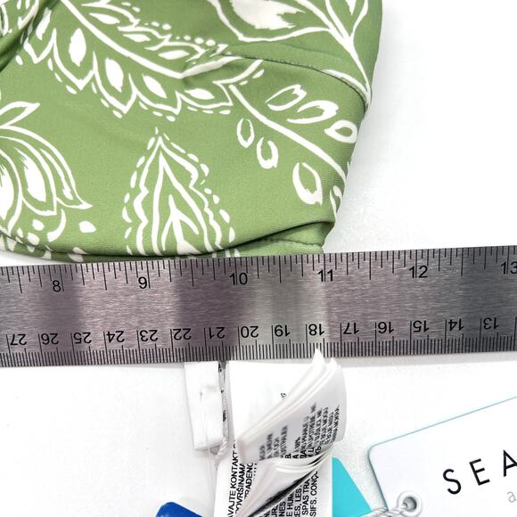 SEAFOLLY Bandeau Bra Bikini Top Women 6 Green Tea Floral Print Ring Details NEW - Picture 11 of 11